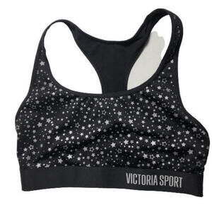 #2708-2 Victoria Sport  Active Seamless Sports Bra Black Stars Size Small
